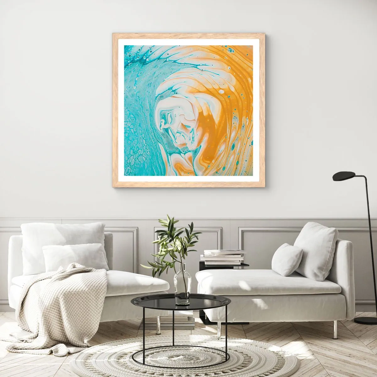 Plakat i ramme af lyst egetræ - Pastel hvirvel - 60x60 cm