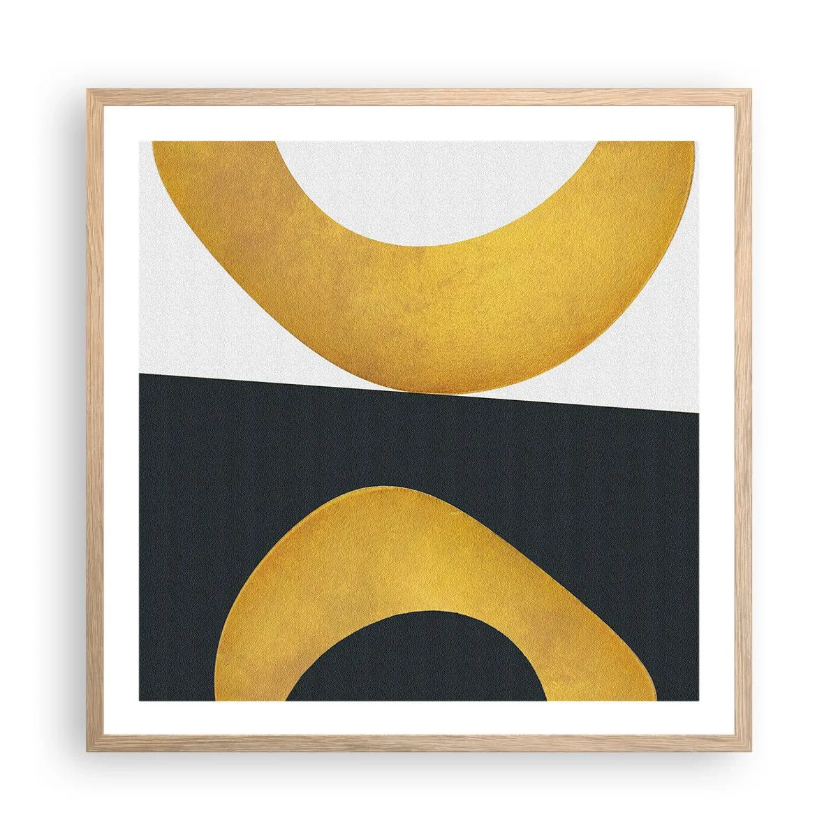 Plakat i ramme af lyst egetræ - Først: guld - 60x60 cm