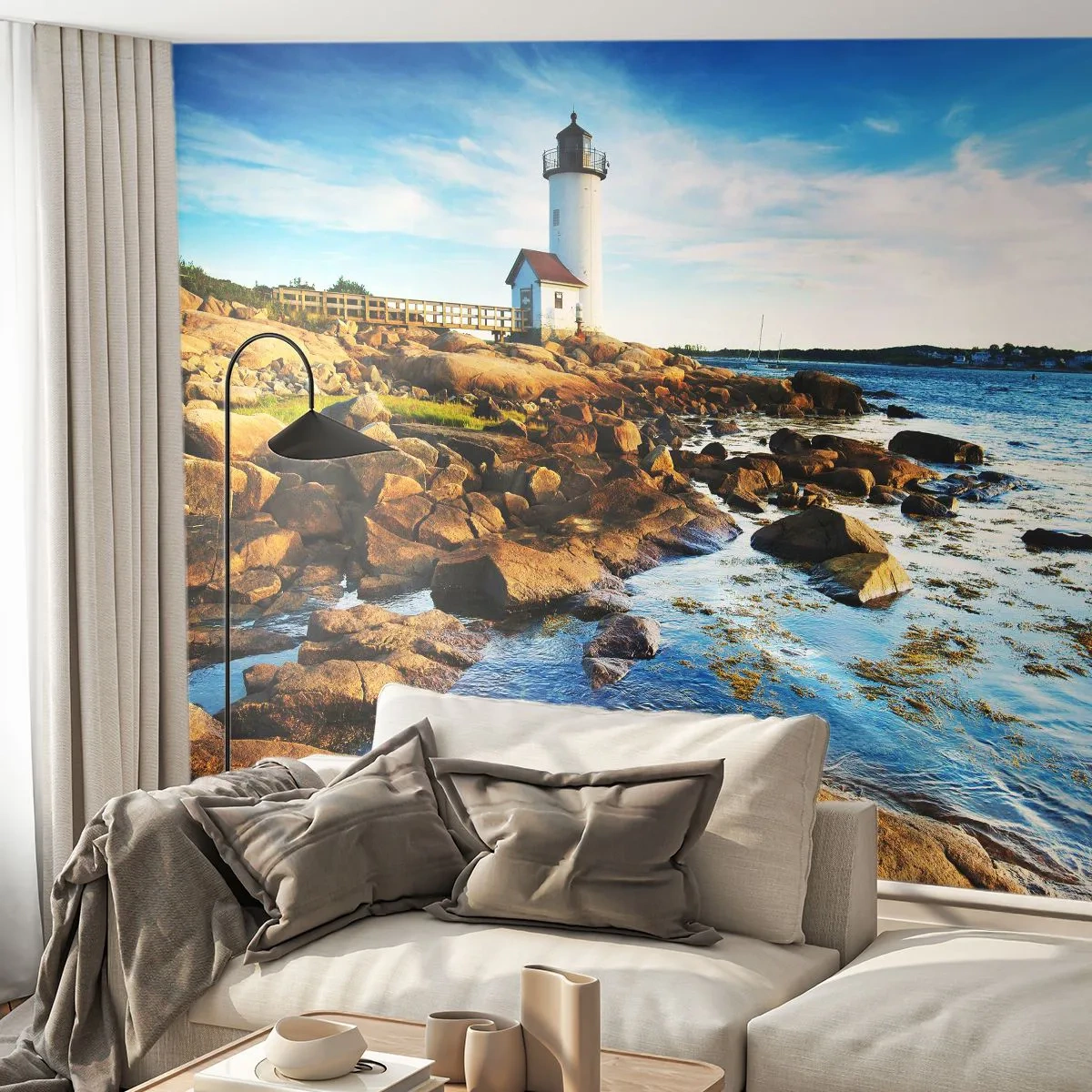 Fototapet Standard Eco - Vend tilbage med glæde, jeg ser frem til - Landskab, Fyrtårn, Atlanterhavet - 200x140 cm