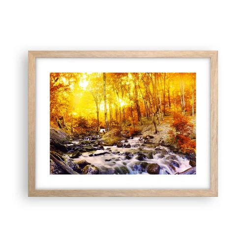 Plakat i ramme af lyst egetræ - Sten indfattet i guld og platin - 40x30 cm