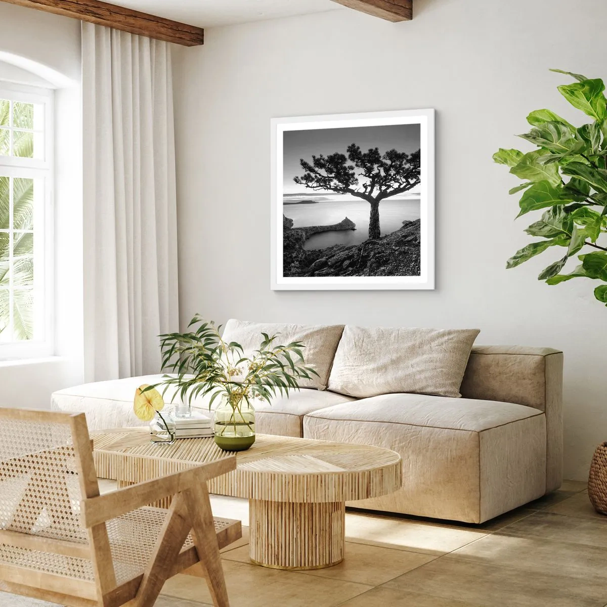 Plakat i hvid ramme - Fred hele vejen til horisonten - 50x50 cm