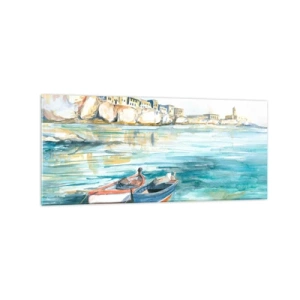 Billede på glas - Landskab i azurblå - 120x50 cm