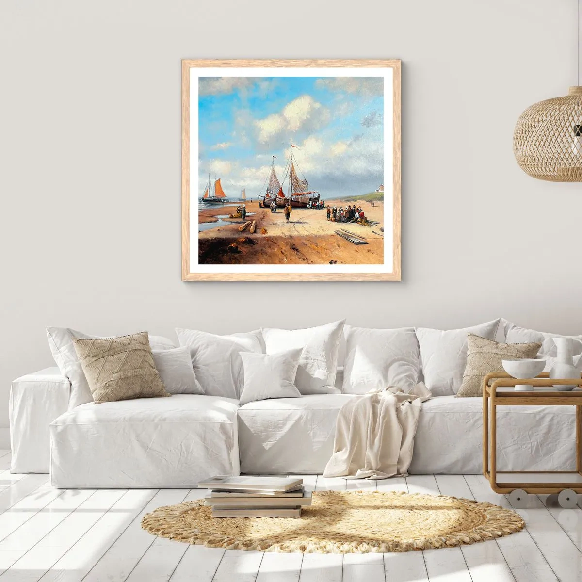 Plakat i ramme af lyst egetræ - Efter en vellykket fangst - 60x60 cm