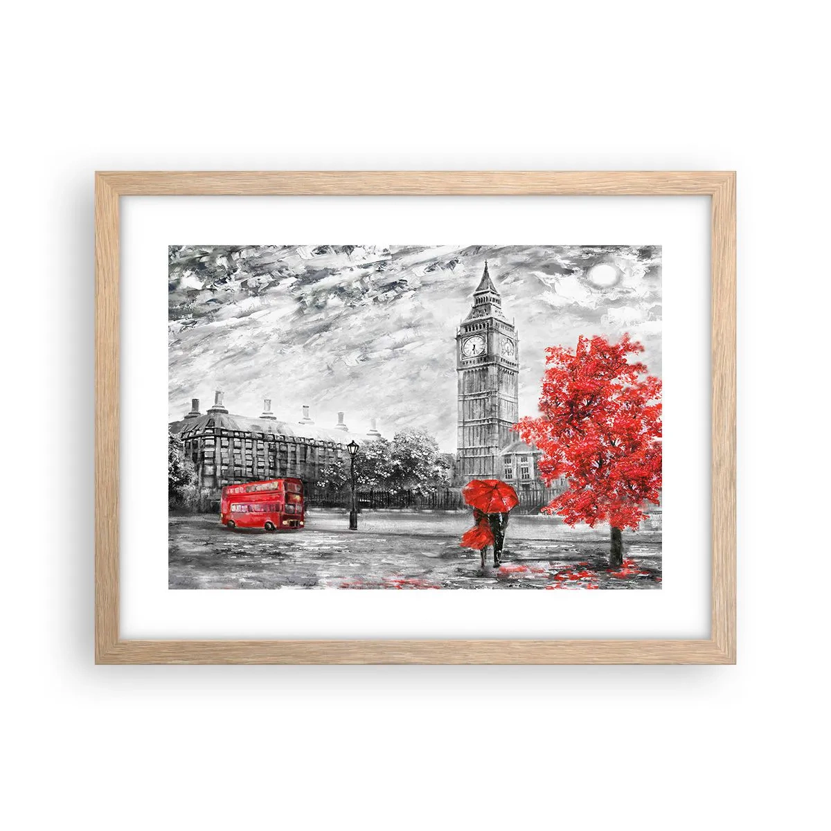 Plakat i ramme af lyst egetræ - En spændende dag - 40x30 cm