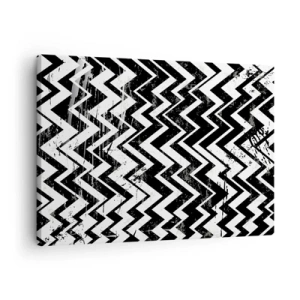 Lærredstryk - Billede på lærred - Sort og hvidt zigzagmønster med kunstneriske skrammer - 70x50cm - Zig-hvid, zag-sort - Moderne vægdekoration til stue og soveværelse ARTTOR