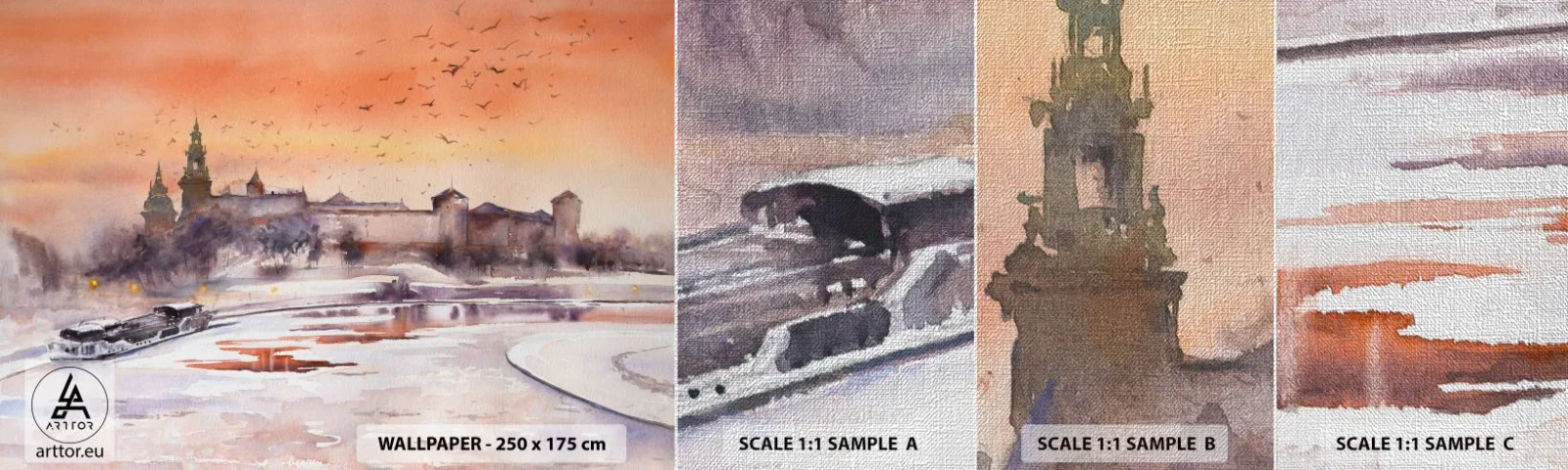 Prøve Fototapet Premium Canvas - Kongelig solnedgang - Landskab, Landskab, Klassisk - 100x30 cm