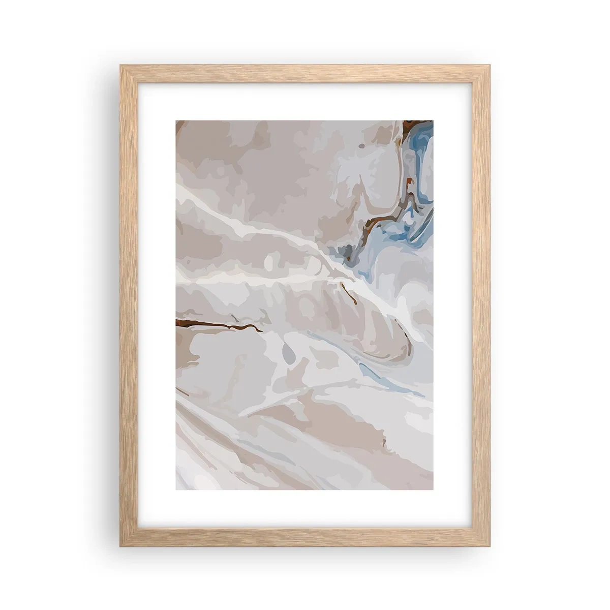 Plakat i ramme af lyst egetræ - Blå slynger sig under det hvide - 30x40 cm
