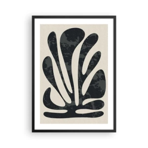 Plakat i sort ramme - Abstrakt sort planteform på en beige baggrund - 50x70cm - Abstraktion med flere fingre - Moderne vægdekoration til stue og soveværelse ARTTOR