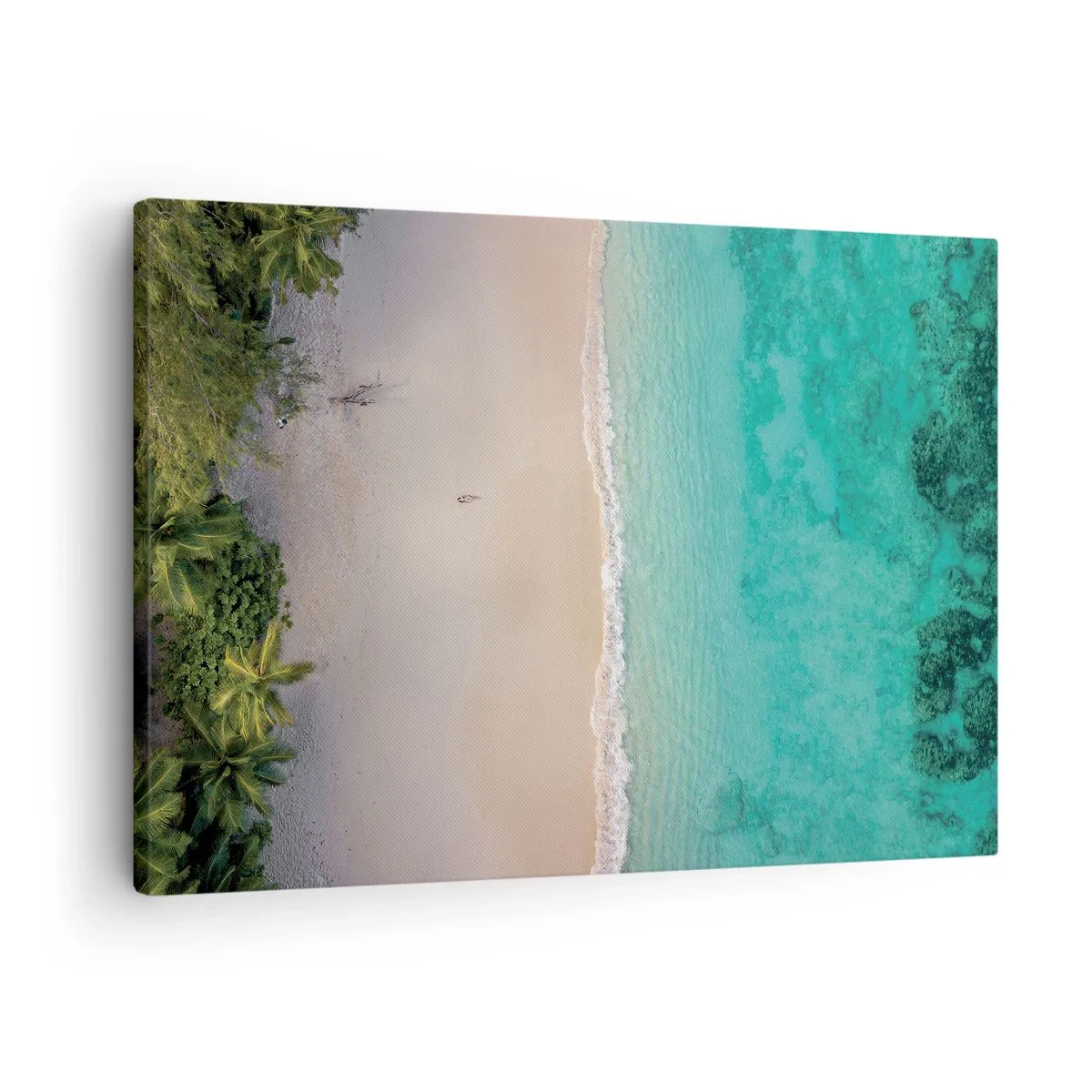 Lærredstryk - Billede på lærred - Luftfoto af en tropisk strand med turkisblåt vand - 70x50cm - Paradis strand - Moderne vægdekoration til stue og soveværelse ARTTOR