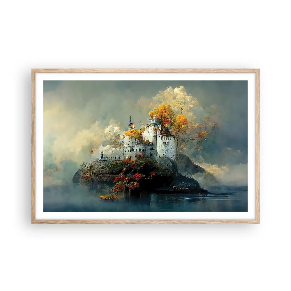 Plakat i ramme af lyst egetræ - Begyndelsen på en romantisk historie - 91x61 cm