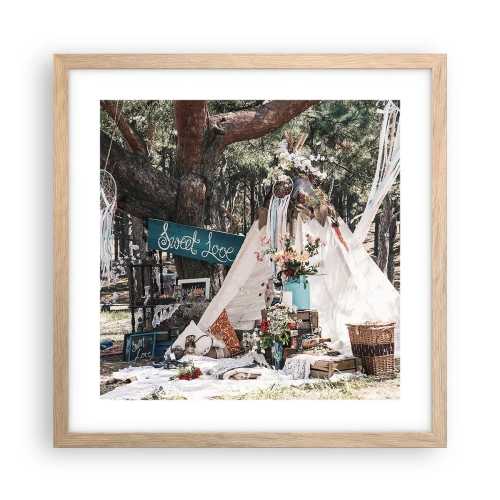 Plakat i ramme af lyst egetræ - Make love… - 40x40 cm