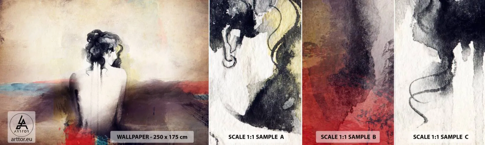 Fototapet Prøve Standard Eco - Glatte linjer, ovale former - Kvinde, Legeme, Stykke - 100x30 cm