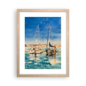 Plakat i ramme af lyst egetræ - Solrig lagune - 30x40 cm