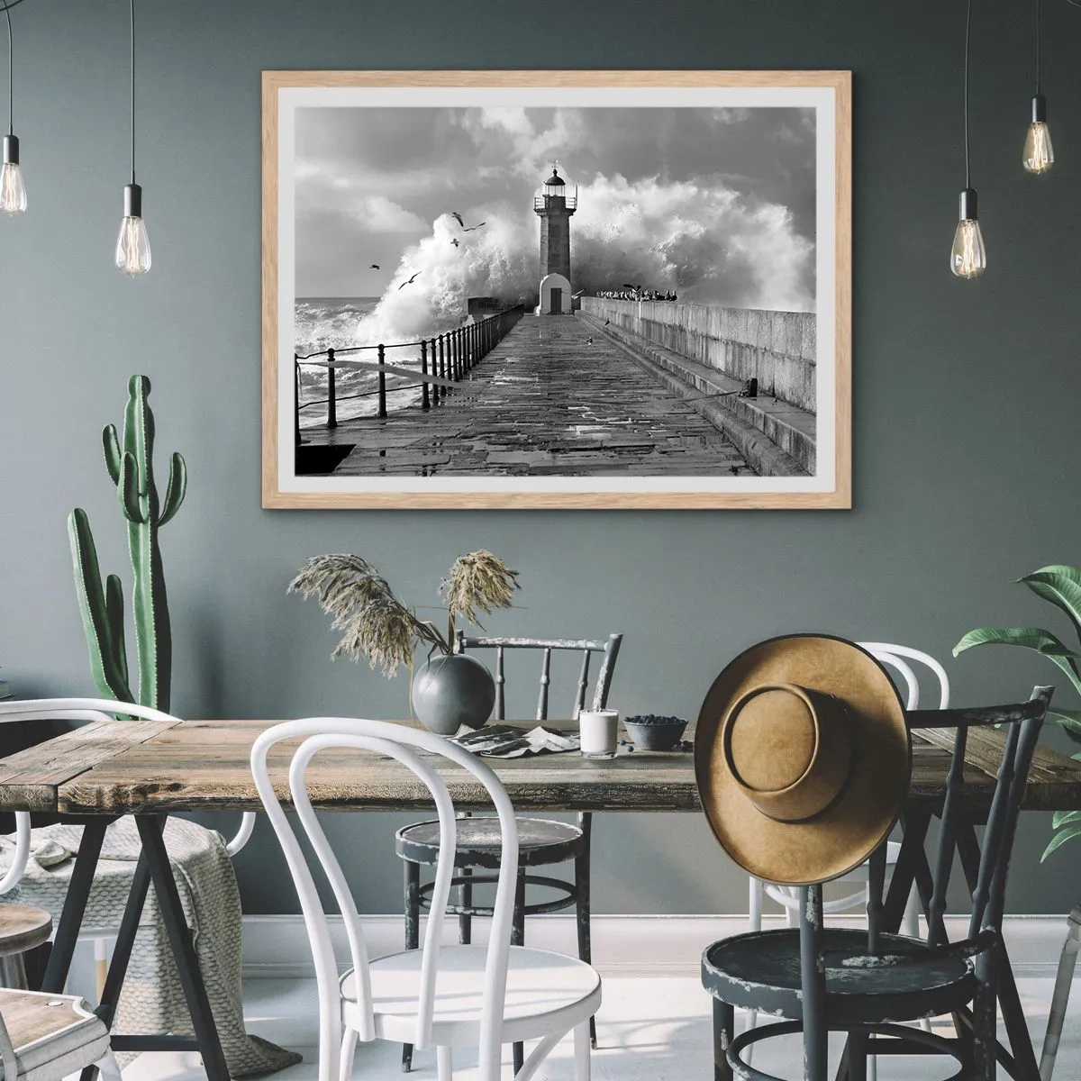 Plakat i ramme af lyst egetræ - Frygtløs  - 100x70 cm