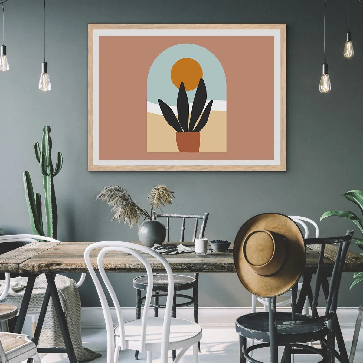 Plakat i ramme af lyst egetræ - Små glæder - 91x61 cm