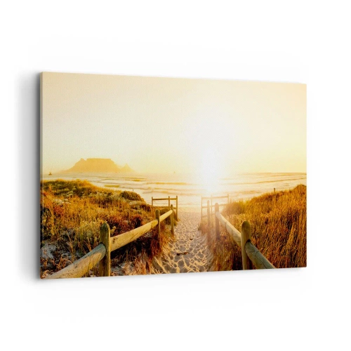 Lærredstryk - Billede på lærred - Over klitten, mod solen - 100x70 cm