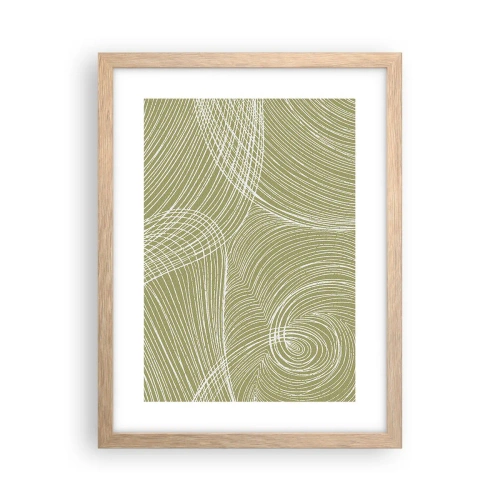 Plakat i ramme af lyst egetræ - Indviklet abstraktion i hvidt - 30x40 cm