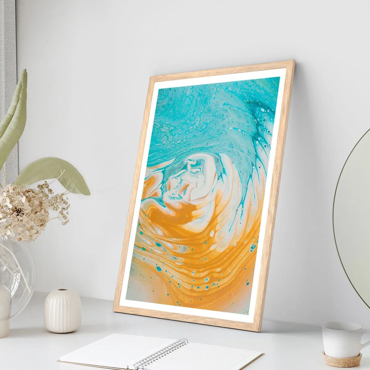 Plakat i ramme af lyst egetræ - Pastel hvirvel - 50x70 cm