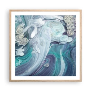 Plakat i ramme af lyst egetræ - Strømme af blå - 60x60 cm