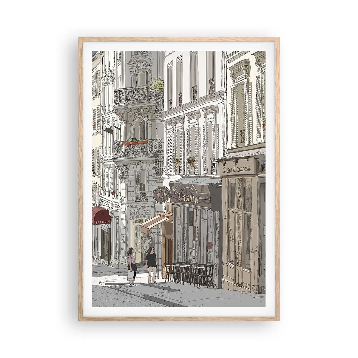 Plakat i ramme af lyst egetræ - Byens glæder - 70x100 cm