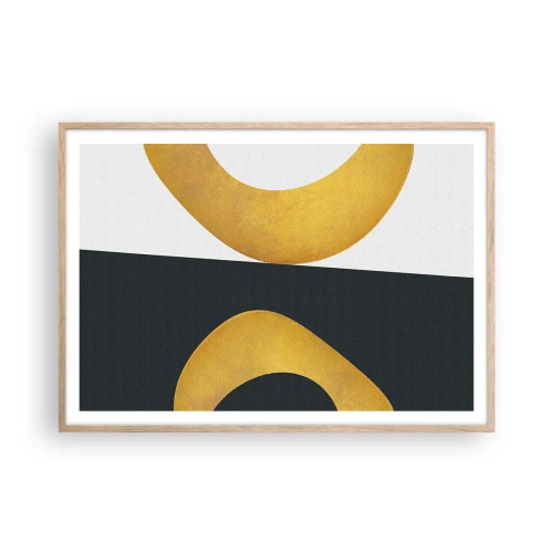 Plakat i ramme af lyst egetræ - Først: guld - 100x70 cm