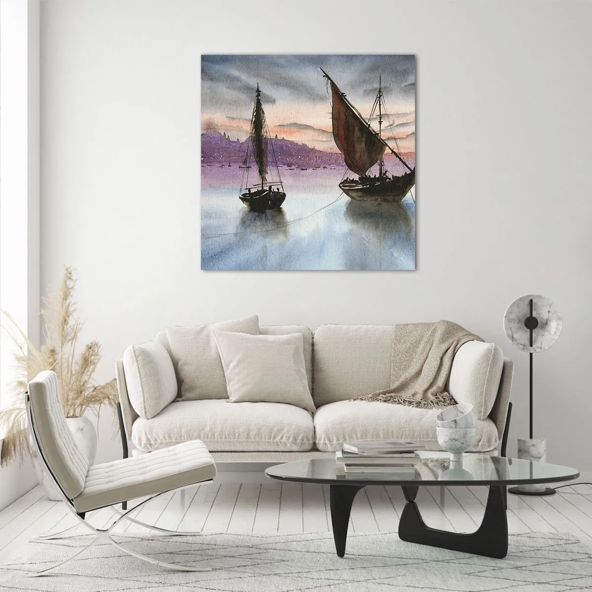 Billede på glas - Aften i havnen - 30x30 cm