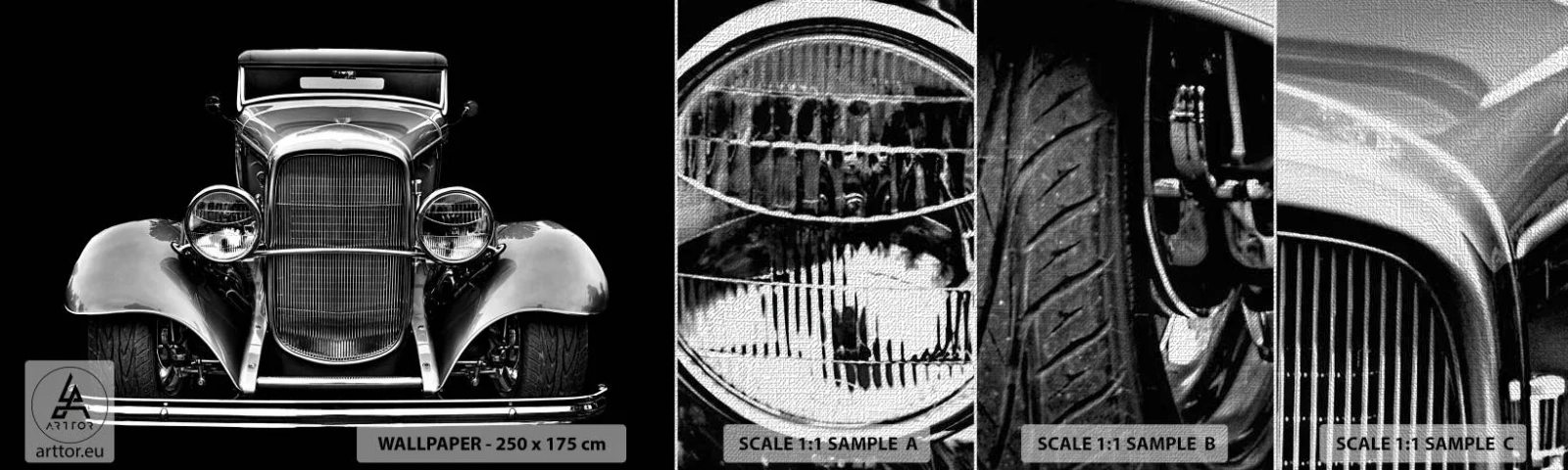 Prøve Fototapet Premium Canvas - En sand genelman - Retro, Bil, Klassisk - 100x30 cm