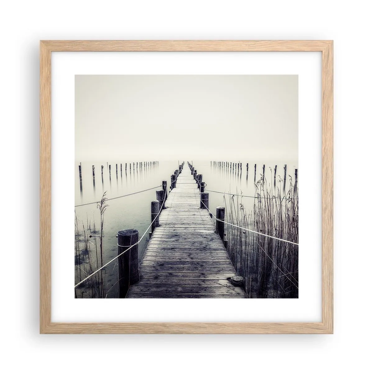 Plakat i ramme af lyst egetræ - Fordyb dig i fred - 40x40 cm