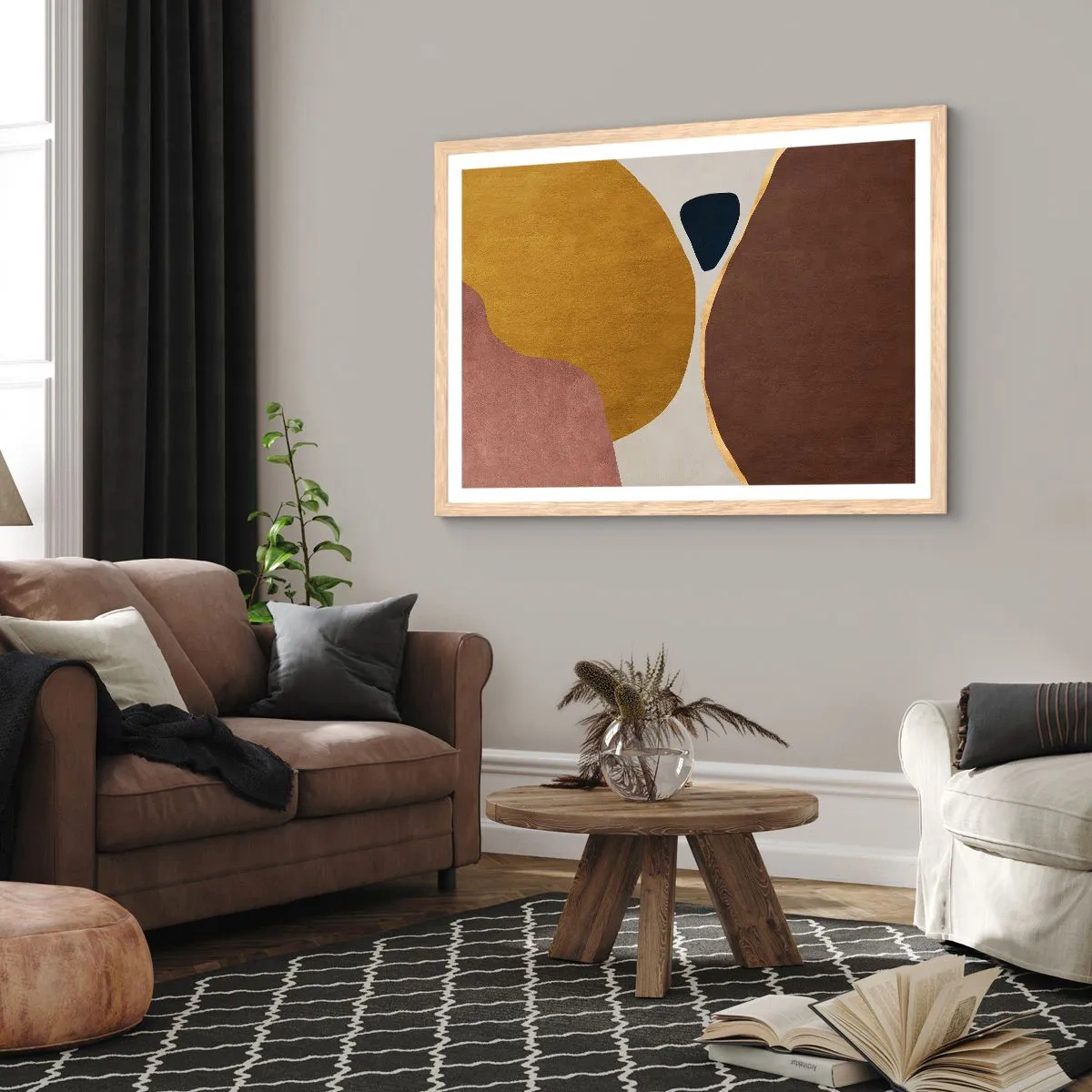 Plakat i ramme af lyst egetræ - Abstraktion - et sted i rummet - 50x40 cm