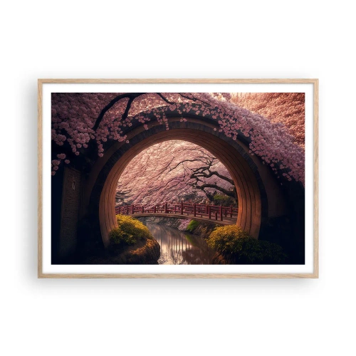 Plakat i ramme af lyst egetræ - Japansk forår - 100x70 cm