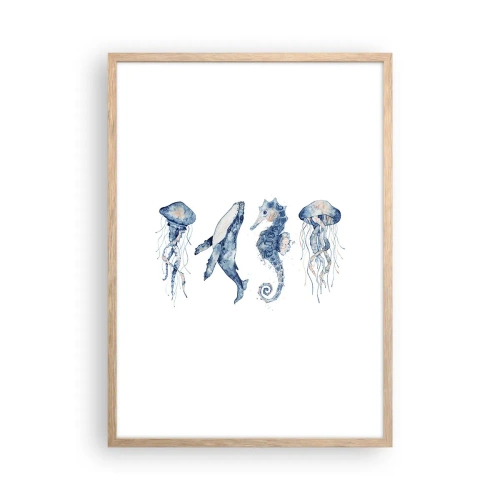 Plakat i ramme af lyst egetræ - Havets vidundere - 50x70 cm
