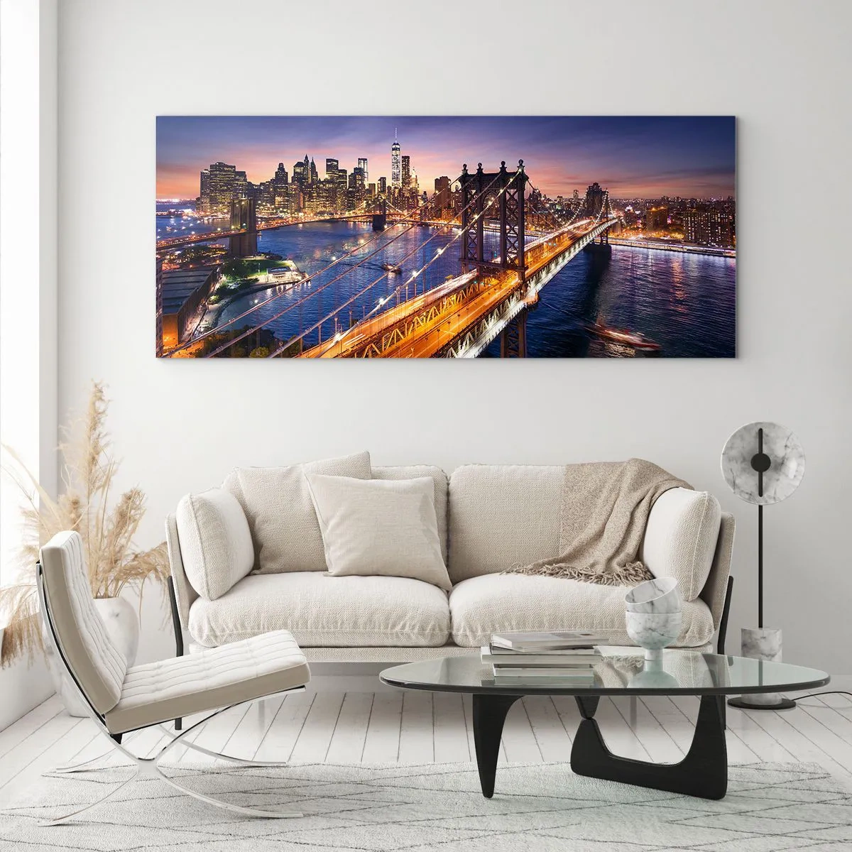 Billede på glas - En lysende bro til hjertet af byen - 100x40 cm
