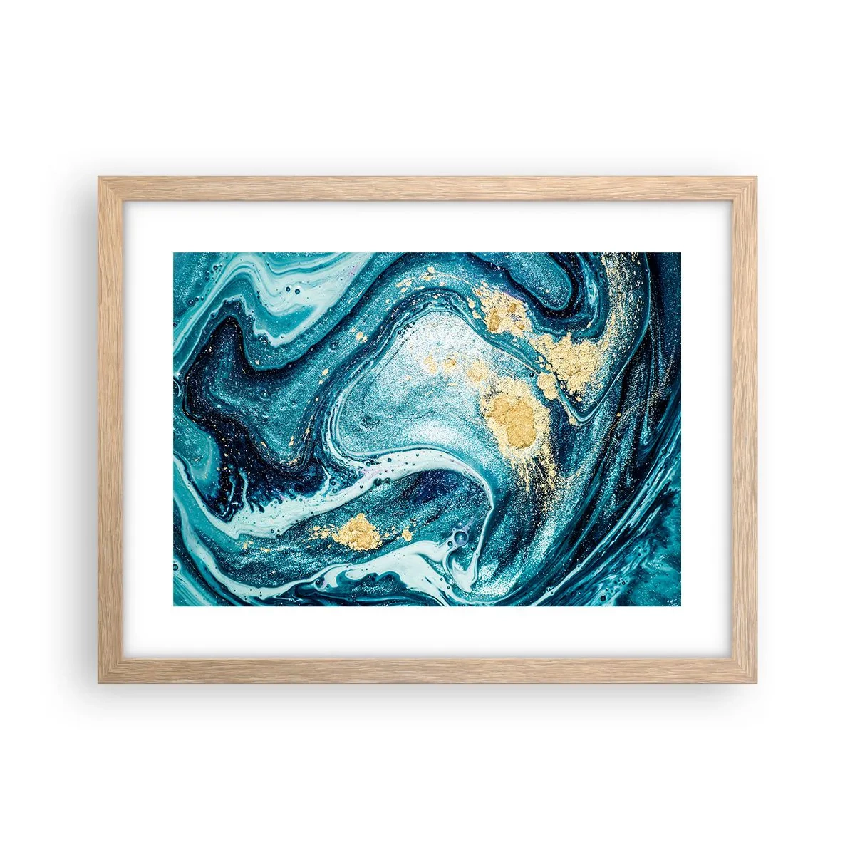 Plakat i ramme af lyst egetræ - Blå boblebad - 40x30 cm