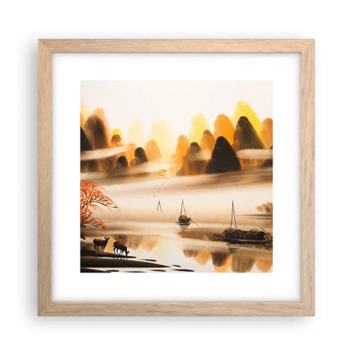 Plakat i ramme af lyst egetræ - Længere væk end det fjerne Østen - 30x30 cm