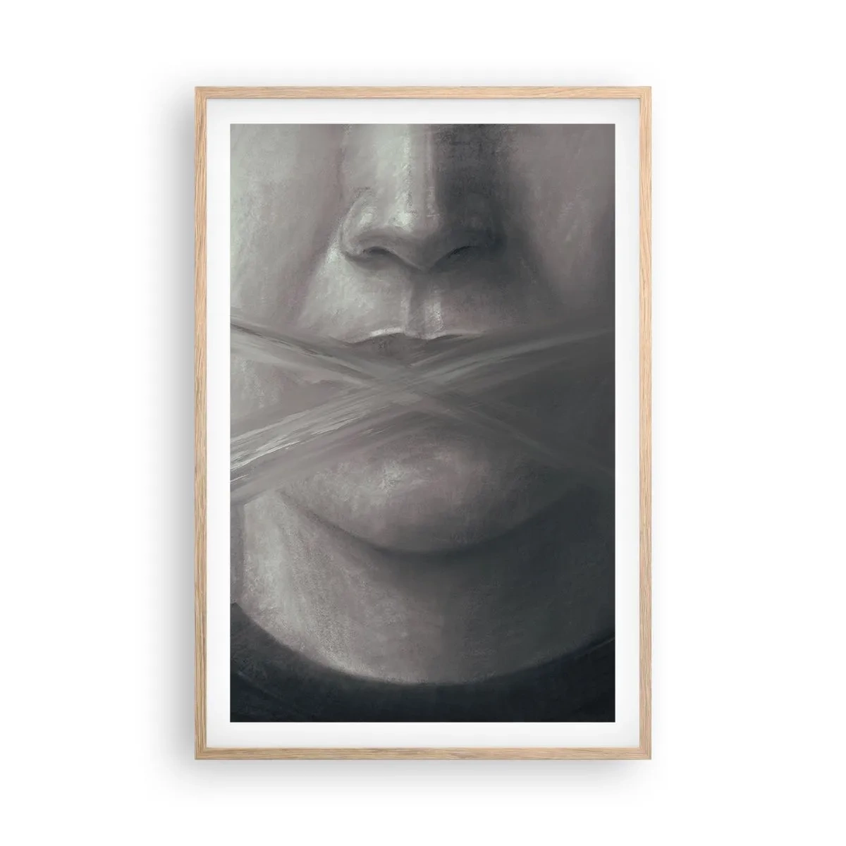 Plakat i ramme af lyst egetræ - Ikke et ord - 61x91 cm