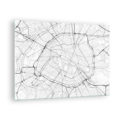 Billede på glas - Sort-hvidt bykort med gaderit og cirkulære hovedfærdselsårer - 70x50cm - Paris' blomst - Moderne vægdekoration til stue og soveværelse ARTTOR