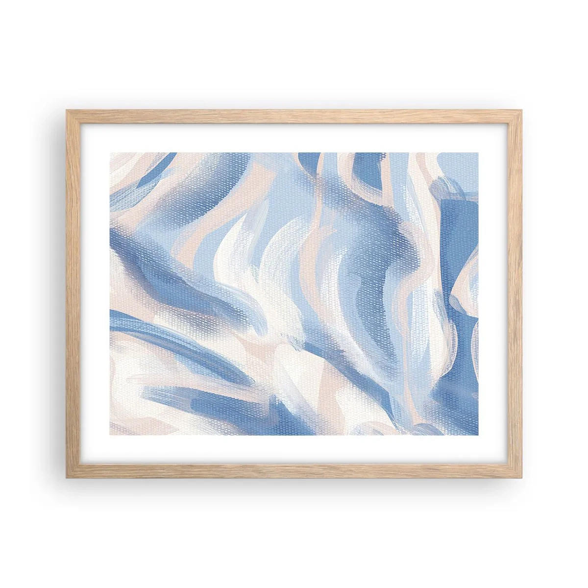 Plakat i ramme af lyst egetræ - Blå krusninger - 50x40 cm