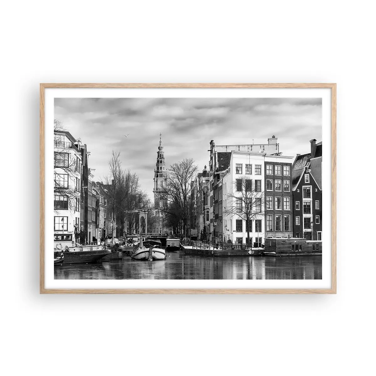 Plakat i ramme af lyst egetræ - Amsterdam stemning - 100x70 cm
