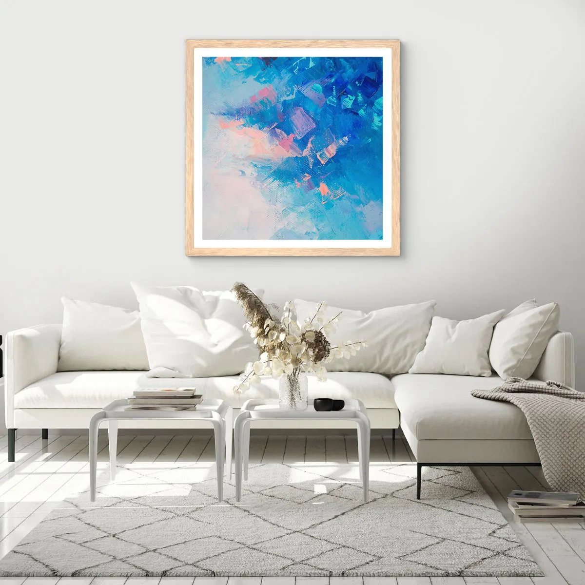 Plakat i ramme af lyst egetræ - Vinter abstraktion - 40x40 cm