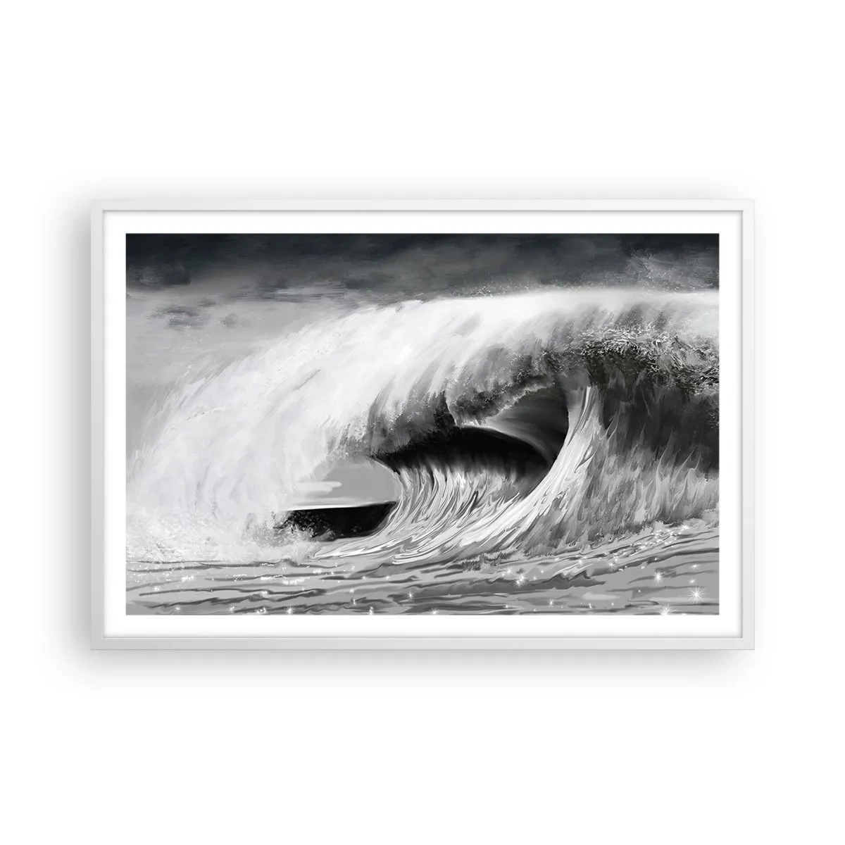 Plakat i hvid ramme - Havets vrede - 91x61 cm