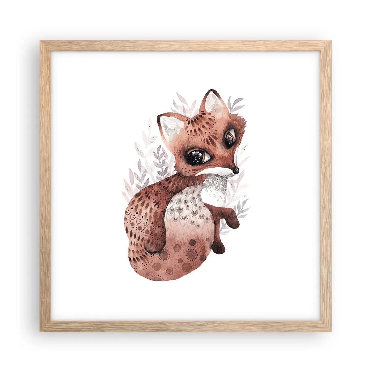 Plakat i ramme af lyst egetræ - Kun kærlighed - 40x40 cm