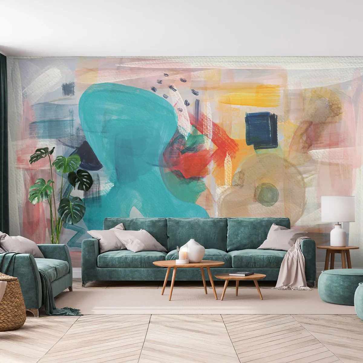 Fototapet Selvklæbende Deluxe Sticker - Et farverigt spil - Abstraktion, Maling, Stykke - 150x105 cm