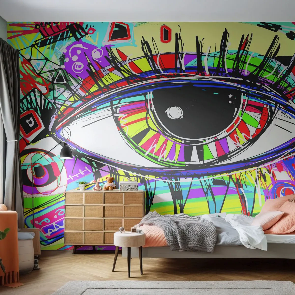 Fototapet Standard Eco - Et farverigt øje - en farverig sjæl - Abstraktion, Øje, Grafik - 400x280 cm
