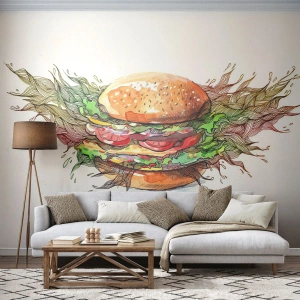 Fototapet Premium Sand - Varm fristelse - Gastronomi, Hamburger, Kulinarisk - 300x210 cm