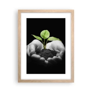Plakat i ramme af lyst egetræ - Jeg elsker naturen, jeg beskytter den - 30x40 cm