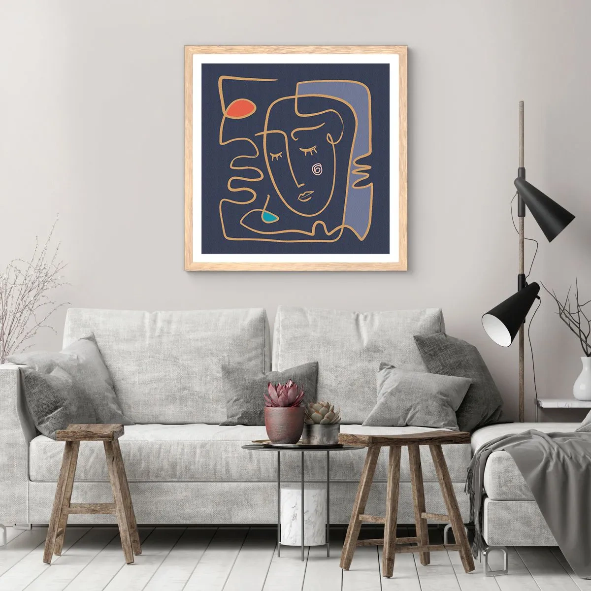 Plakat i ramme af lyst egetræ - I drømmerier - 40x40 cm