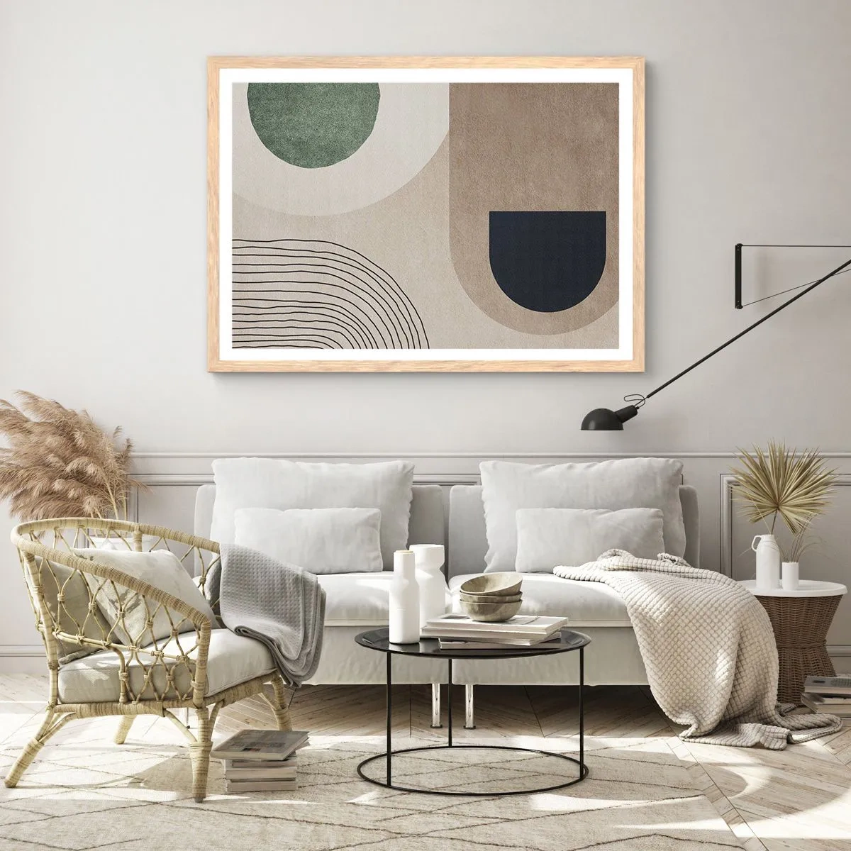 Plakat i ramme af lyst egetræ - Blidheden i en oval - 70x50 cm