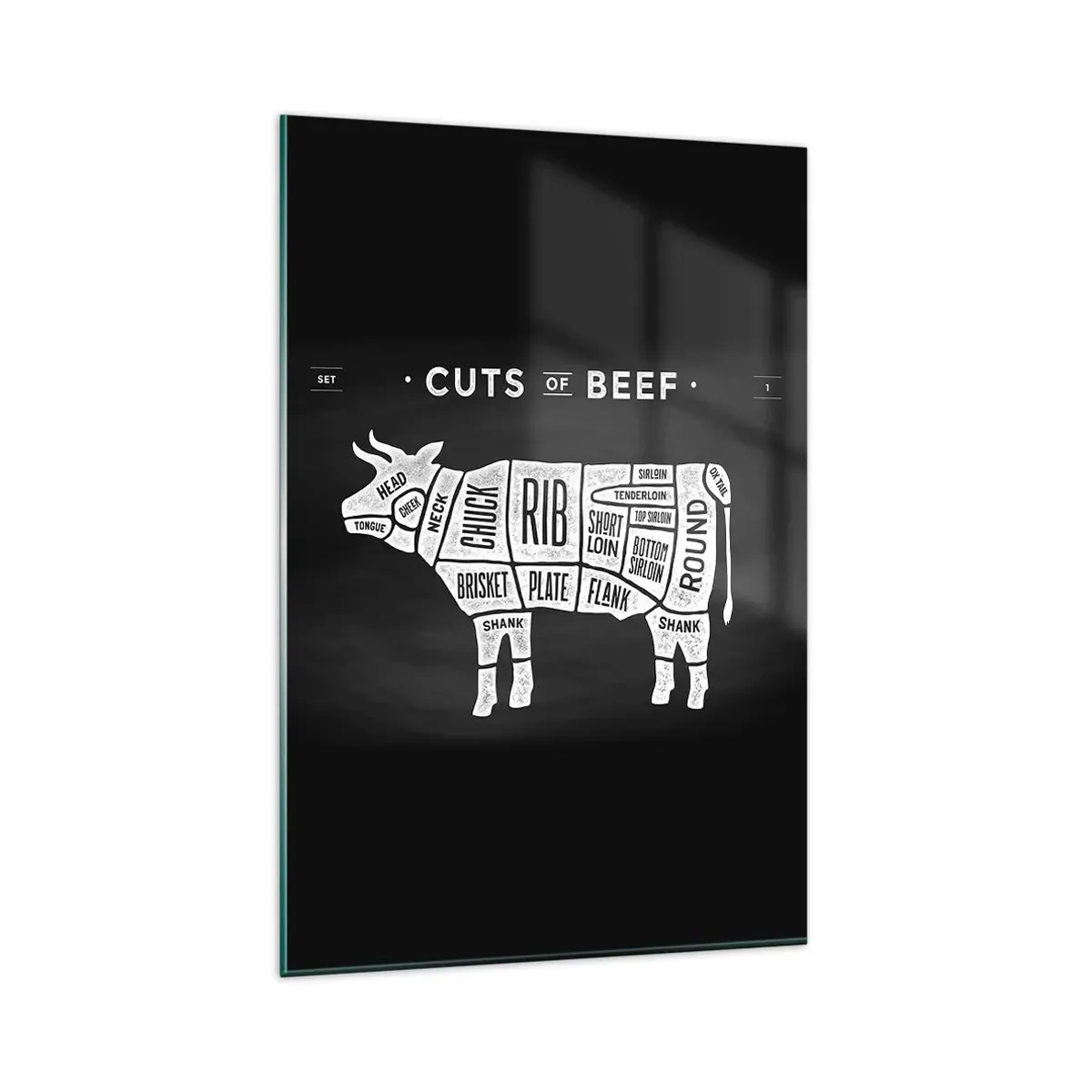 Billede på glas - Slagterens grundbog - 80x120 cm