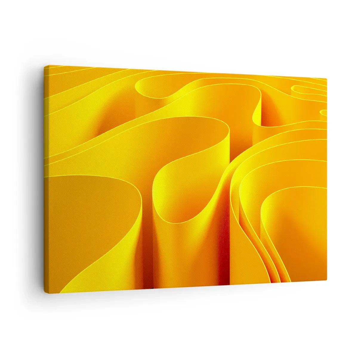 Lærredstryk - Billede på lærred - Gule abstrakte bølger, der ligner solstråler - 70x50cm - Som solens bølger - Moderne vægdekoration til stue og soveværelse ARTTOR