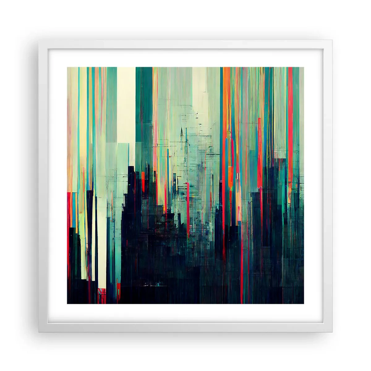 Plakat i hvid ramme - Futuristisk by - 50x50 cm